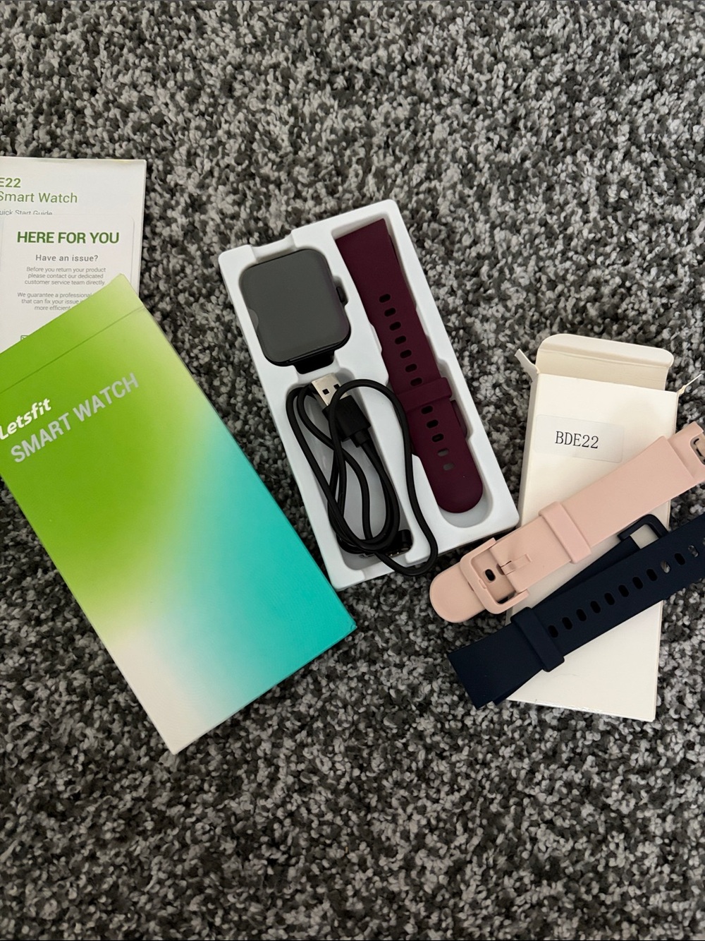Letsfit Smart Watch with Burgundy, Pink and Navy Bands